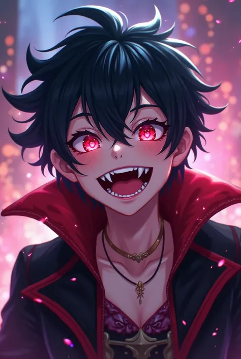 Vampire Anime version,smiling and laughing. 

