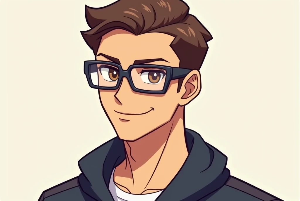 Man with short brown hair 175 cm height 67 kg weight with seable jawline brown eyes and glasses created in pokemon go style