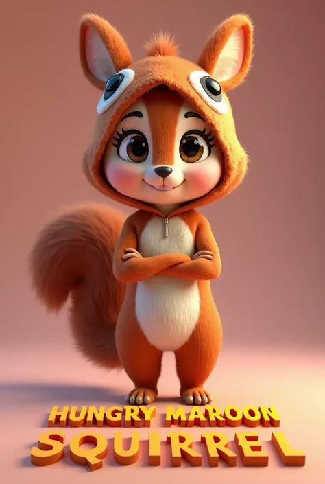 3D cartoon image of a girl in a squirrel costume with the name Shakira written on front of it. And on the floor was written the name HUNGRY MAROON SQUIRREL in 3D letter style, colorful letters. (All names must be complete and correctly spelled) Looking at ...