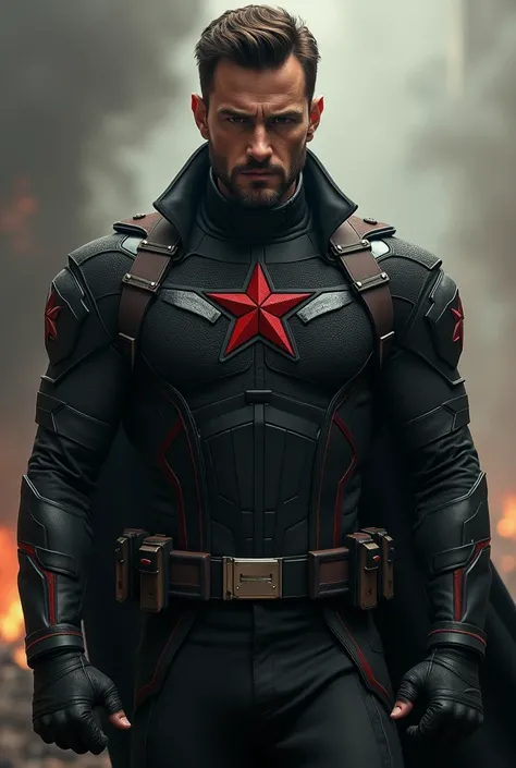 Chris Evan as Captain Hydra wearing the black suit with the red hydra logo on his chest