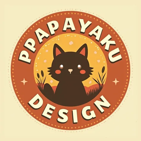 "A vintage-style circular logo design with a retro feel.
In the center, place a silhouette of a cute animal motif.
Use shades of orange, brown, and yellow, adding subtle noise or soft gradients for an old advertising look.
Give the animal a warm, nostalgic...