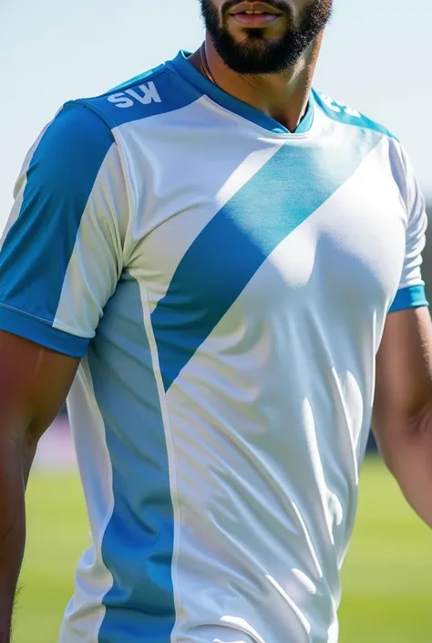 A white jersey with blue