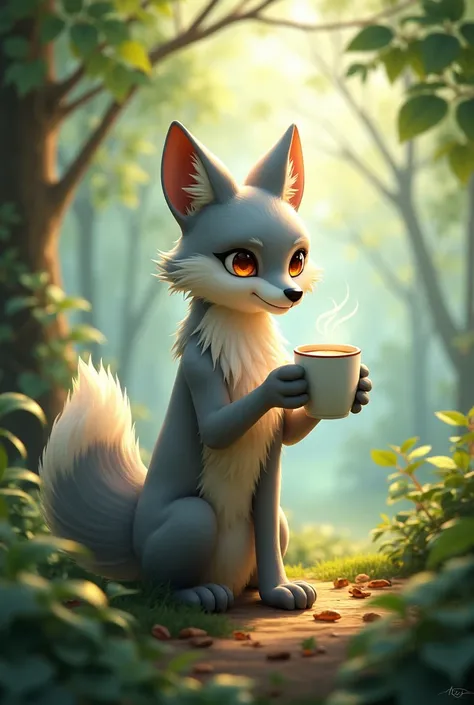 Mobian Whisper the wolf drink coffee 