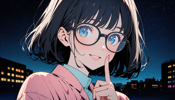 (( black hair)),((Pale Color)),masterpiece, (((Place your finger on your temple))),Highest quality, Beautiful attention to detail, Very detailed, In detail, High resolution, Perfect Anatomy, , , Girl, (one person:1.5), alone, (Glasses), (The face is bright...