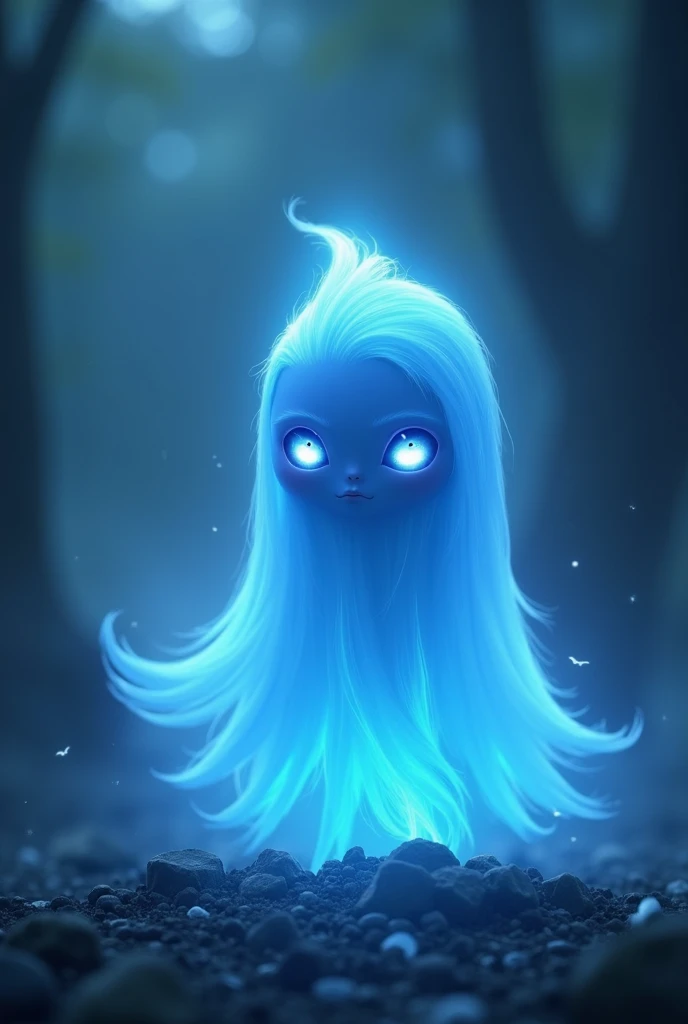 A blue spirit like a ghost with eyes.  he is small in size.