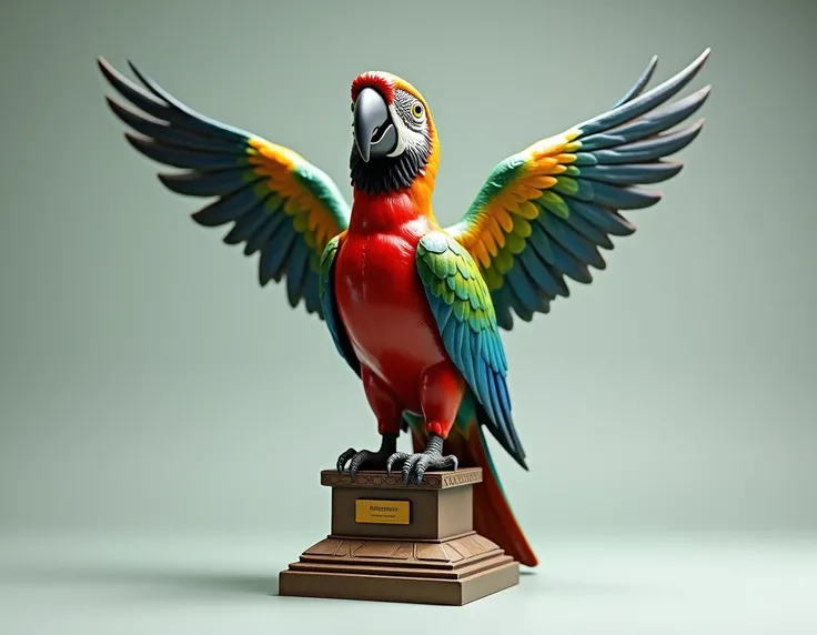 Make an image of a trophy that looks like a glorious macaw