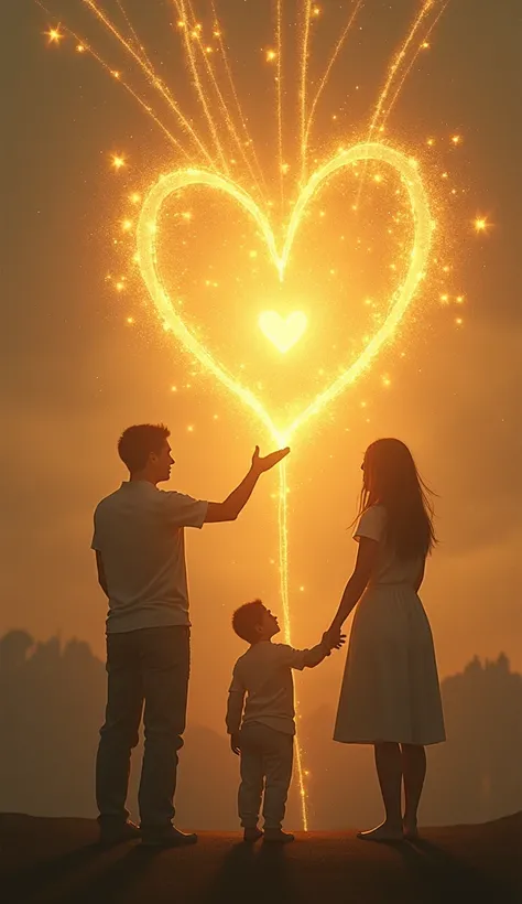 Silhouettes of people helping others in need, with luminous hearts connected by golden threads.