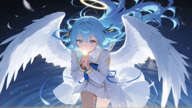 East　Angel Wings　Blue Hair　White clothes　 Fantastic