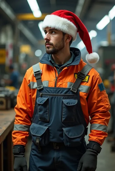 custom worker uniform with Christmas cap