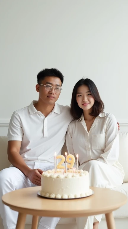 MAN:
Indonesian man, 30 years old, short hair, white shirt, white pants, transparent minus glasses, staring at the camera, front view

WOMAN:

Chinese woman, 25 years old, short shoulder-length hair, fair skin, beautiful face like a famous artist, wearing ...