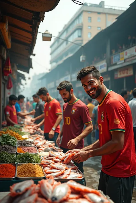 Cristiano Ronaldo, Messi, Mbappe selling fish in Bangladesh market