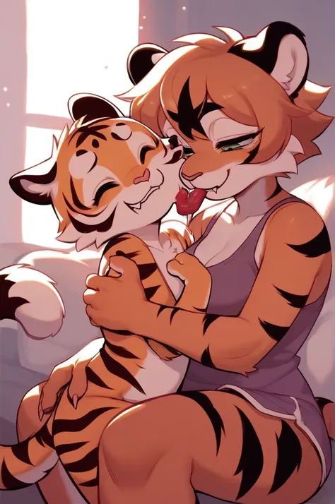 Shimajiro, the striped tiger, Shimajiro and his mother , (heart is beating fast:0.5), Twisted Maternal love , I want to hug you , (creepy:0.5) , lick , bite , Dimly lit room