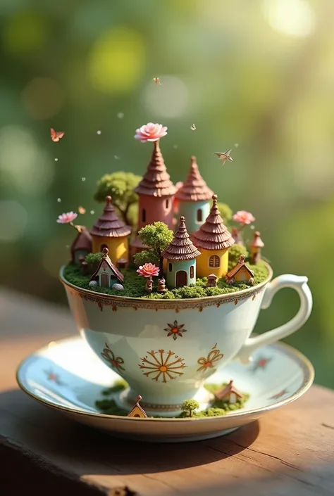 *In a teacup, there exists a tiny town, bustling with life. Small people dwell within, their days filled with joy and laughter. They dance to the rhythm of their miniature world, celebrating the magic of their delicate existence.* Its should look real peop...