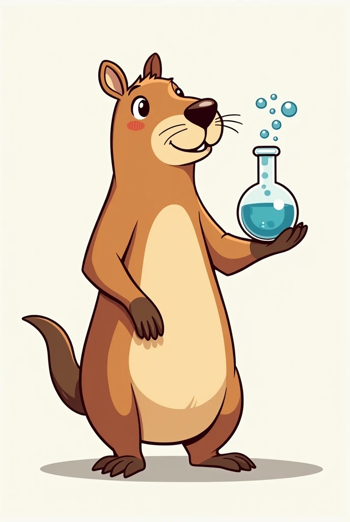  I want you to create an image of a scientific capybara to be used as a tattoo, cartoon style ,single line ,  motion print , holding Erlenmeyer 