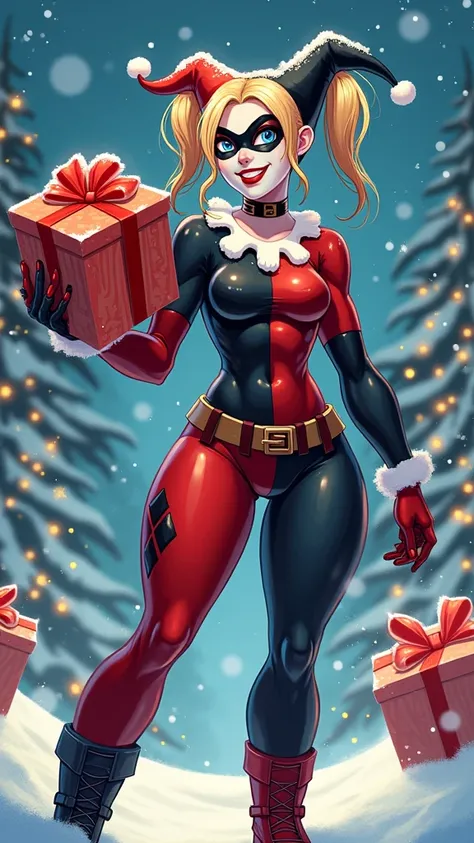 Harley Quinn with gift bag for Christmas 