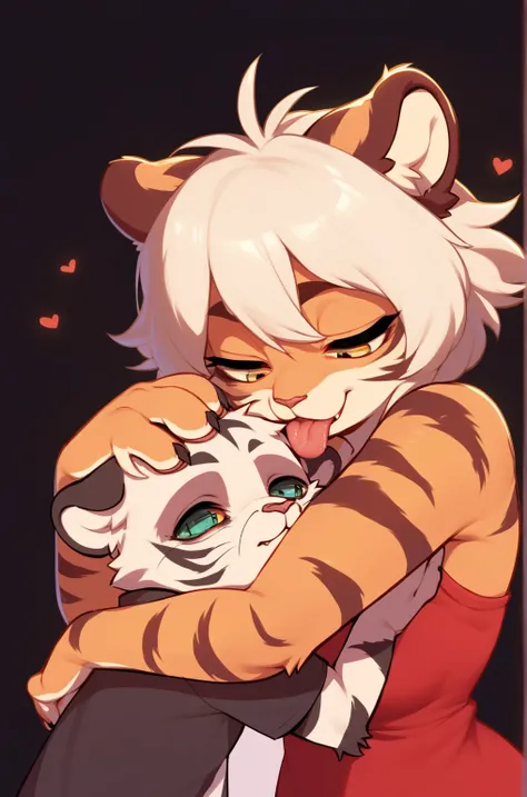 Shimajiro, the striped tiger, Shimajiro and his mother , (heart is beating fast:0.5), Twisted Maternal love , I want to hug you , (creepy:0.5) , lick , Dimly lit room , euphoria