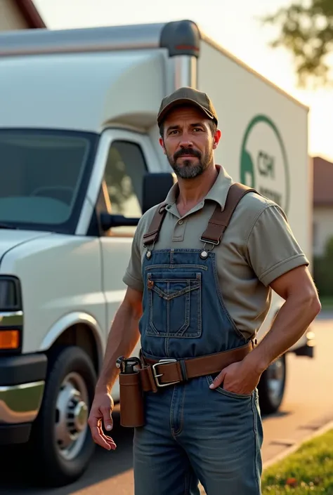 Plumber man with white car 