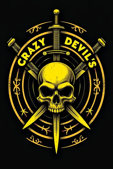 Coat of arms with “Crazy Devils Folder” lettering, black yellow, around, Deaths Head,  crossed swords, beret badge 