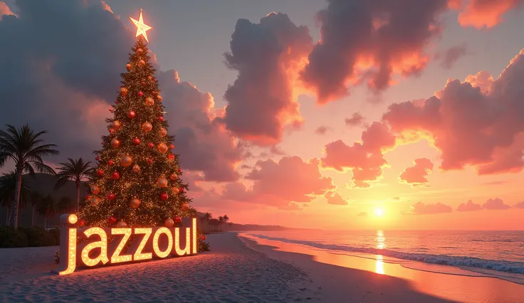 Make a beautiful sunset and a large 100-meter Christmas tree on the beach and place a huge sign written Jazzoul