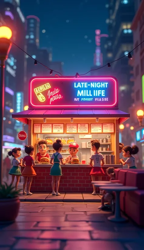 late-night fast food restaurant background, pixar 3d style