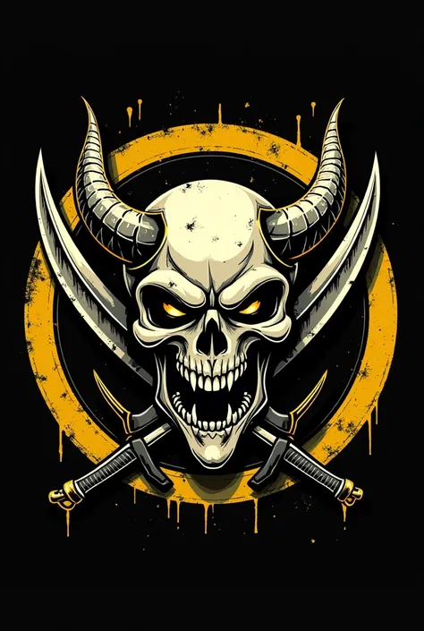 “Crazy Devils” emblem, black yellow, around, Deaths Head,  crossed swords, beret badge 