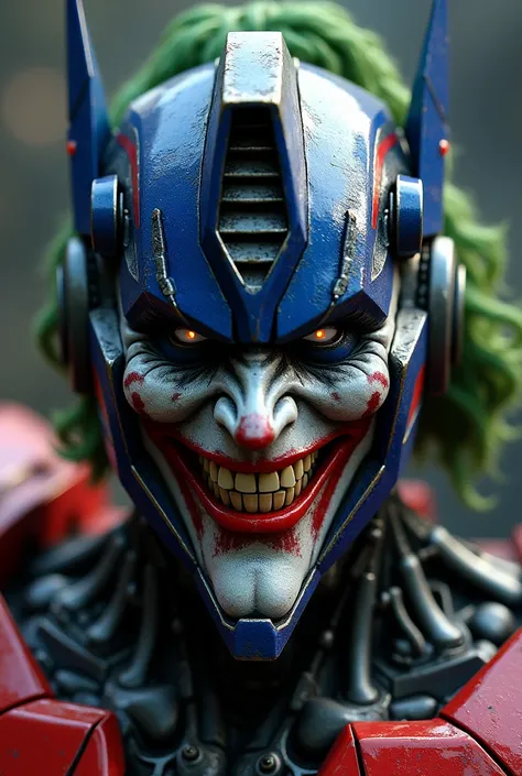 Joker mix with optimus prime and optimus prime dress and joker face please give me photo and joker face proper see and big joker face 