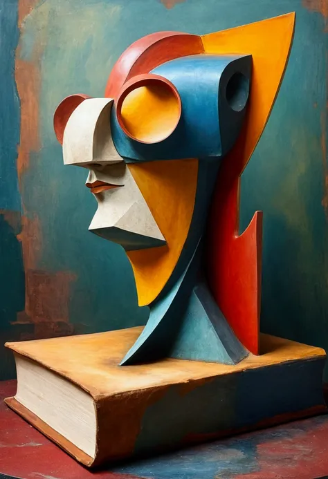  there is a sculpture of a man with a book on a table,  inspired by Stanisław Ignacy Witkiewicz  , a surrealist sculpture , an  abstract sculpture,  inspired by Stanisław Witkiewicz ,  by Jacek Andrzej Rossakiewicz ,  by Wojciech Gerson ,  abstract sculptu...