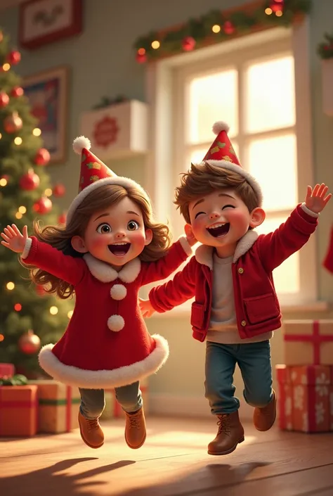 boy and girl are very happy happy christmas