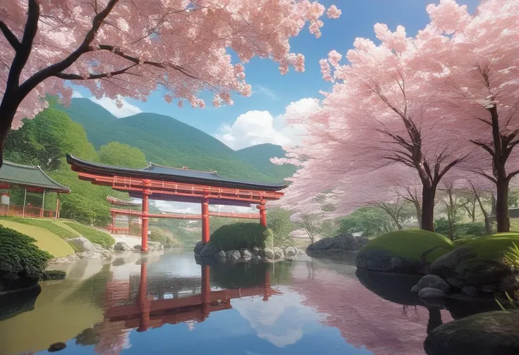 View of the bridge over a pond with a red bridge,  Photo by Tadashi Nakayama  ,  shutterstock,  what is it ？, Japan Tourism, ,  Japans Deeper Travel Exploration ,   Himeji Ribbendell Garden Garden Eden Garden ,  View of a pond reflecting Japans nature , Ja...