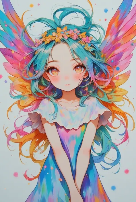 羽の生えたAngelのような猫のクローズアップ, Angelの輪っか,Iridescent Feathers,Lisa Frank,  Lisa Frankスタイル, レスリー・デイビッドとLisa Frank, Lisa Frankの芸術スタイル, inspired Lisa Frank, Full color airbrush , アレックス・ヤネスとLisa Frank, Angel, Angelのような猫