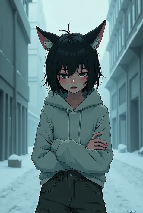 Make a art girl cold and pain have a cat ears and she act like she is a boy 