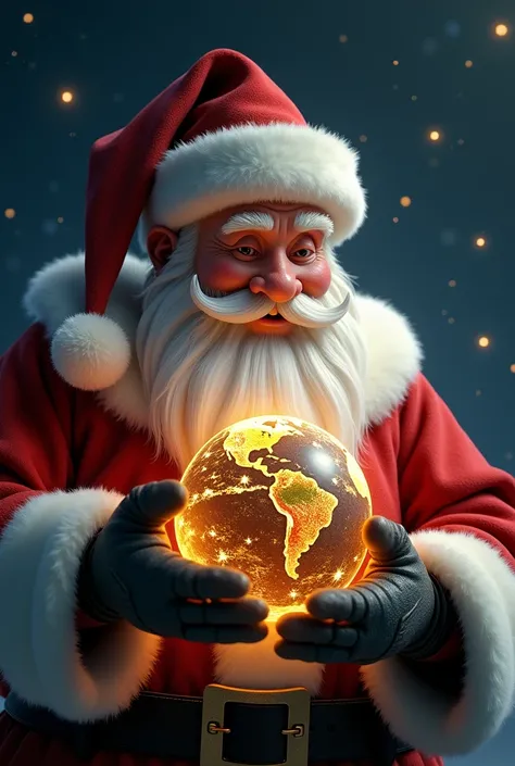 Realistic Santa clause holding lands with his hand