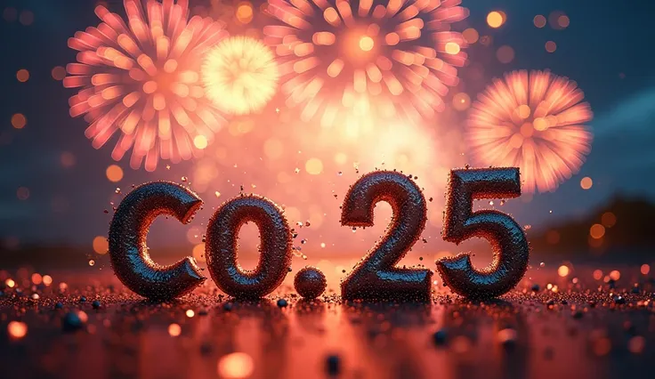 Écrire "C.O.S" en bas  avec des décorations happy new year. Fond feu dartifice et en haut ecrire "2025" 