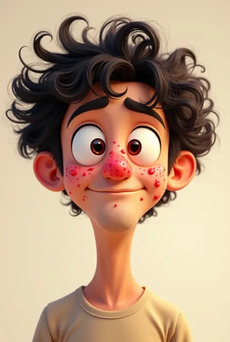 white man, flank,  with curly hair, and pimples .  Animated black hair image 