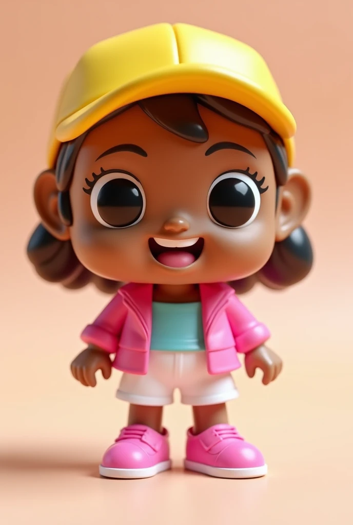  Funko brown doll with yellow cap, pink jacket white shorts 