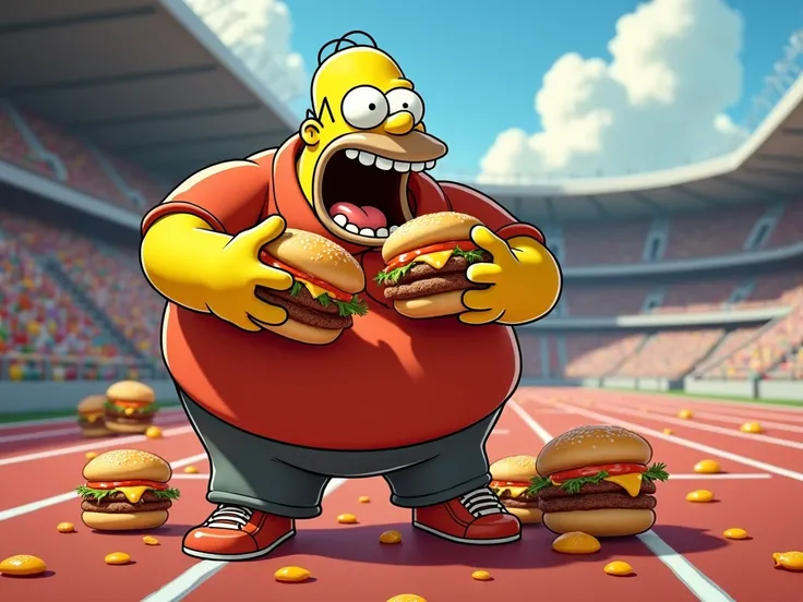 Homer Feliz eating hamburgers in a full track that comes out on the side