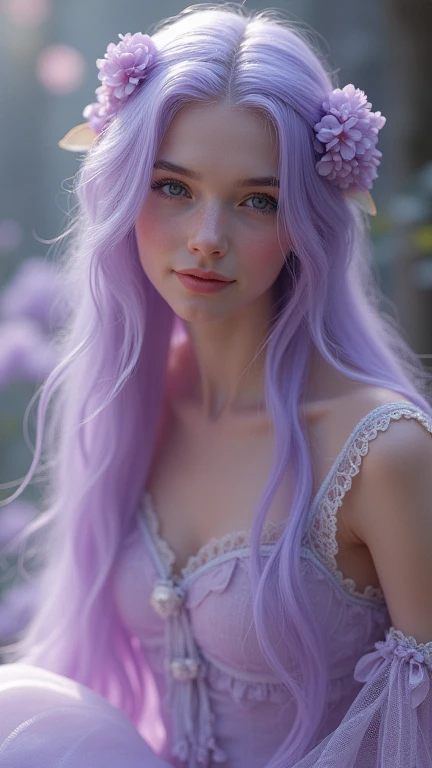 1girl, Solo, Long Hair, High Resolution, Anatomically Correct, Accurate, Award Winning, Best Quality, Masterpiece, Cinematic, Cinematography, Hyperrealism, modest, the lilac fairy