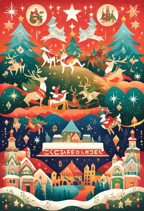 score_9, score_8_up, score_7_up, score_6_up, score_5_up, score_4_up, hires, detailed, intricate, and fantastical paper cutout design, Motifs include Santa Claus, reindeer flying through the sky, shining stars, and shooting stars,