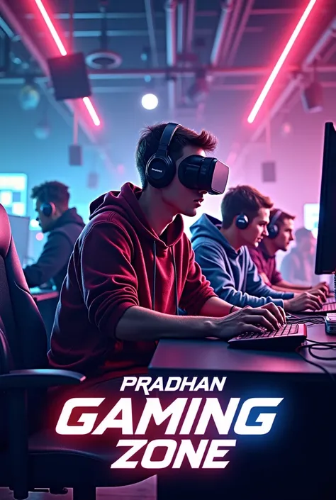 An poster for an gaming zone named Pradhan gaming zone and its not much filled its simple and elegant and it is having a logo in the middle 