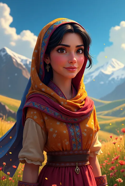 A disney pixar poster with kurdish woman