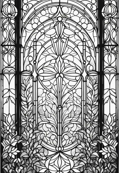 simple line art, black and white, Stained glass design, without colored glass, composed only of lines, The theme is ‘christmas’,