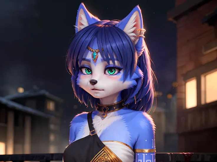 ((krystal)), Star Fox-Krystal, lovable, green eyes, (((  Long blue hair 1  .3))), Decollete, anthro, blurred,  detailed Fluffys fell,   detailed face , (Fluffy),   1 girl, ,woman, Goth, green eyes, Undercut, Ultra-realistic 8k CG  ,   masterpiece, ((  ultr...