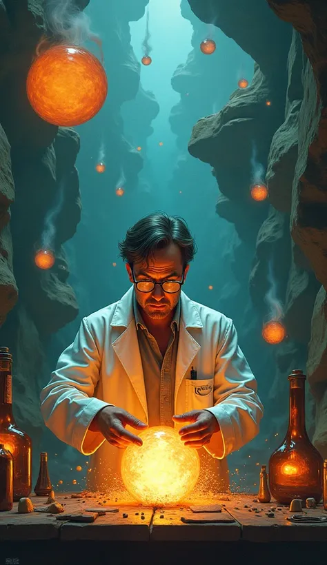 Scientist finding the elements polonium and radio surrealist style 