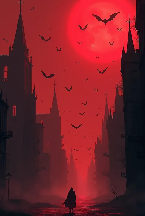 Create a spooky city with blood-tinged red lights There will be lots of sky bats on the streets and buildings of the City 