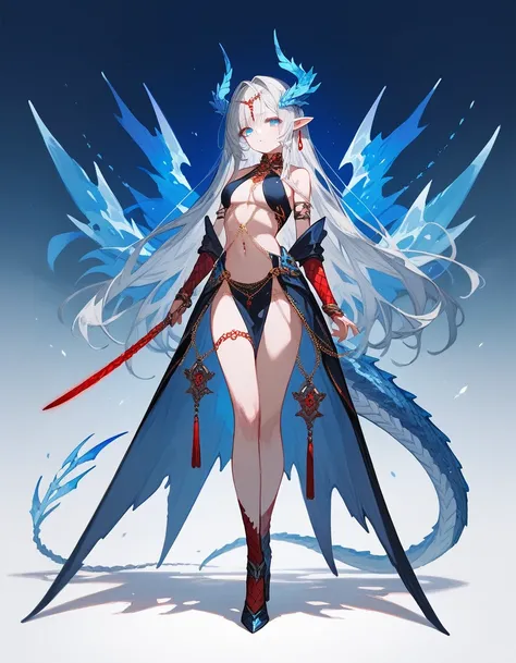 Dragon Girl,Silver hair,slave,Full Body Chain,Two-colored eyes, red-eyed, blue eyes,Focus on the face,