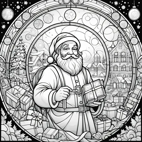 novel illustration, cover page, highres, top quality, best quality, paid reward available, unparalleled masterpiece, perfect artwork, absurdres, circle, simple line art, black and white, Stained glass design, without colored glass, composed only of lines, ...