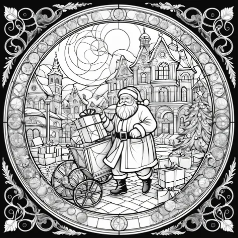 novel illustration, cover page, highres, top quality, best quality, paid reward available, unparalleled masterpiece, perfect artwork, absurdres, circle, simple line art, black and white, Stained glass design, without colored glass, composed only of lines, ...