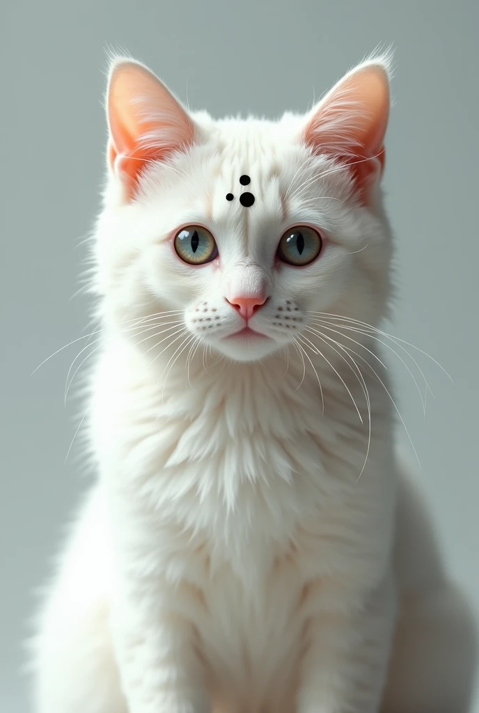 Our white cat with three dots on the head