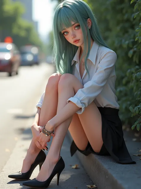 (Osaki Amane, xane rendering ), One girl and two other girls , Photo realistic style CG, 包含女孩雙腳穿著 Super high heels Thin heels 樣貌的完整全身影像,包含穿著 Super high heels Thin heels 的腳部的全身特寫, top quality , super detailed , showing the best leg line with perfect pointy ...