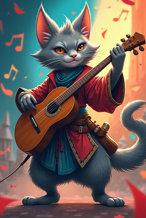 A tabaxi gris bard in manga style